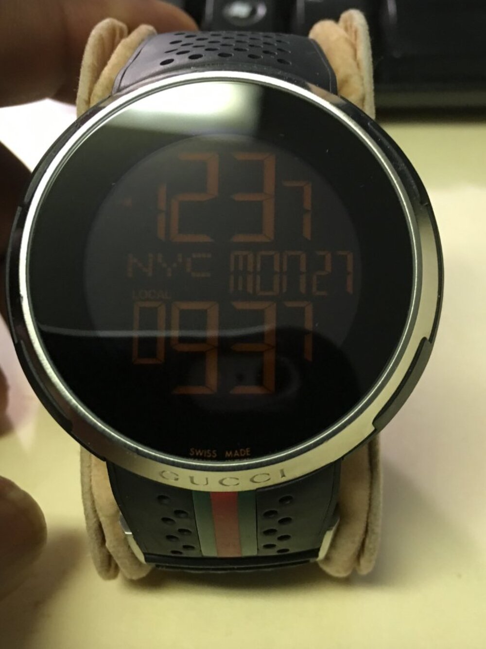 Gucci Digital Stainless Steel Rubber Strap Dive Watch